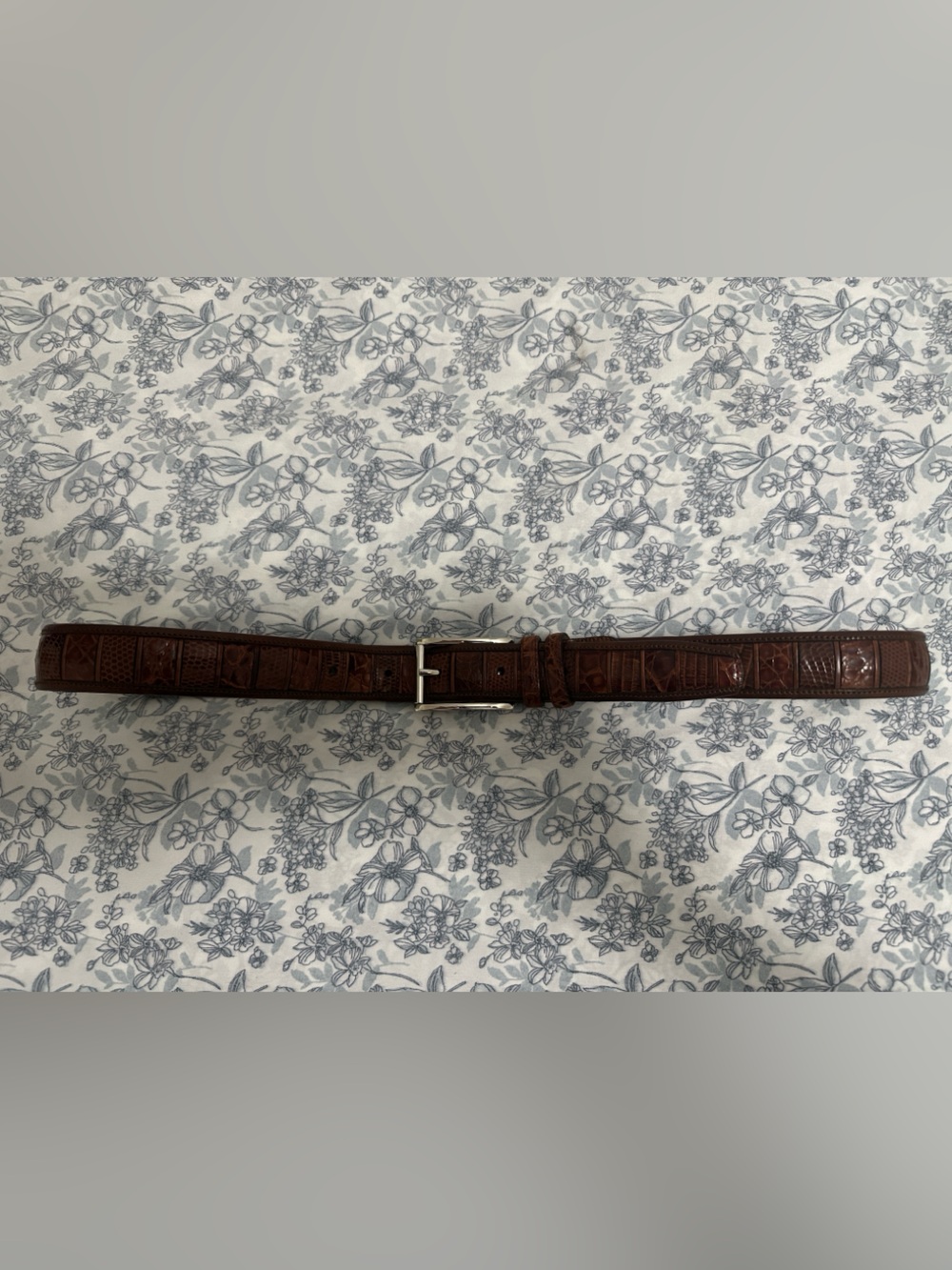 Mezlan 🐊 Brown Embossed Leather Dress Belt with Silver Buckle
